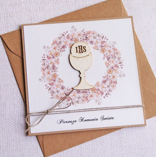 kartki scrapbooking Kartka z życzeniami : I Komunia Święta : hosta : kwiatuszki