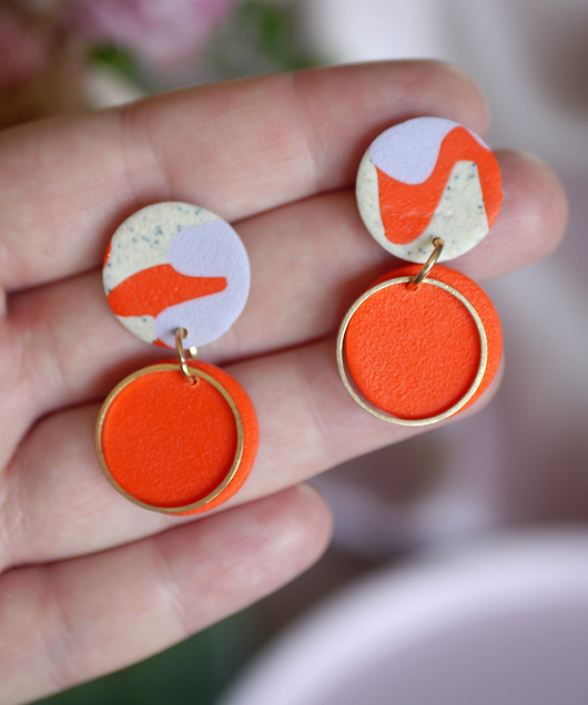 kolczyki z masy plastycznej KOLCZYKI wakacyjne, lekkie! pastel orange