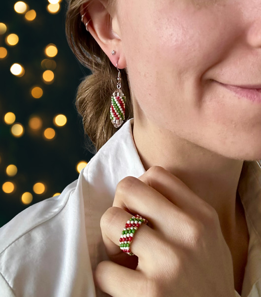 kolczyki szklane Kolczyki świąteczne w paski