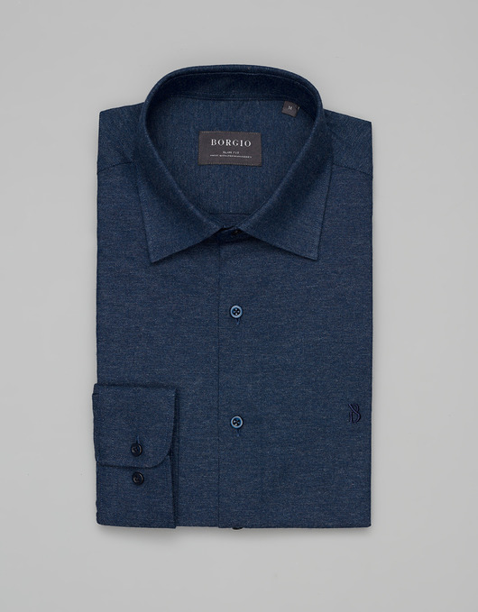koszule męskie Koszula flumeri 00508 długi rękaw granatowy slim fit