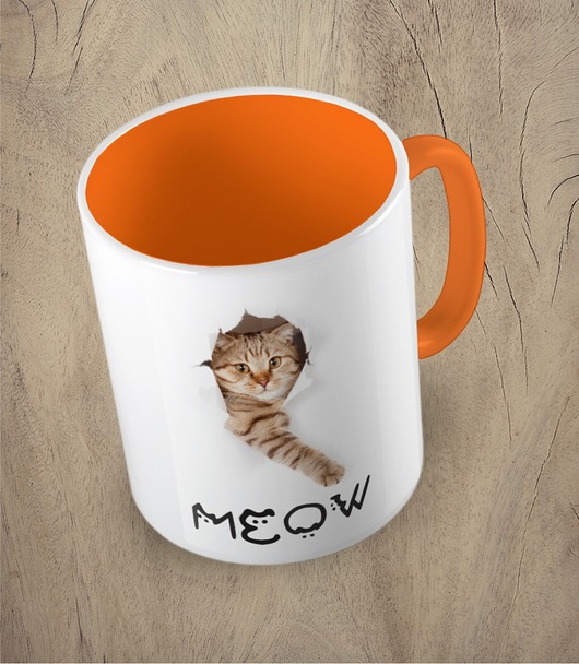 kubki Kolorowy kubek z hasłem CAT MEOW PAPER - mix kolorów