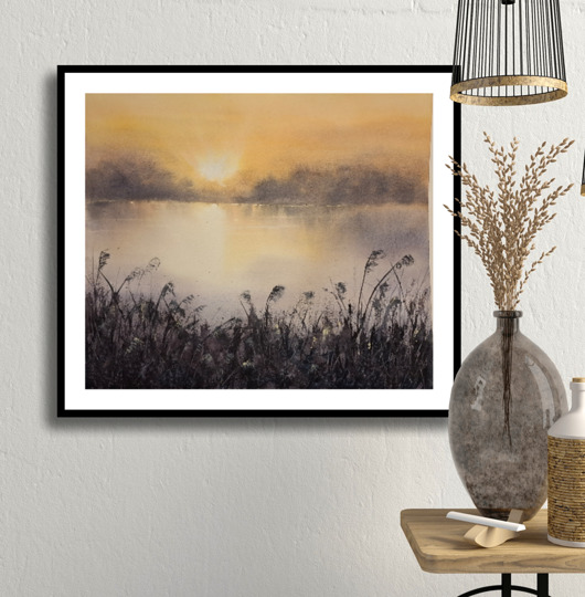 obrazy Obraz akwarelowy "Trawy" oprawiony w passe-partout 40x50 cm