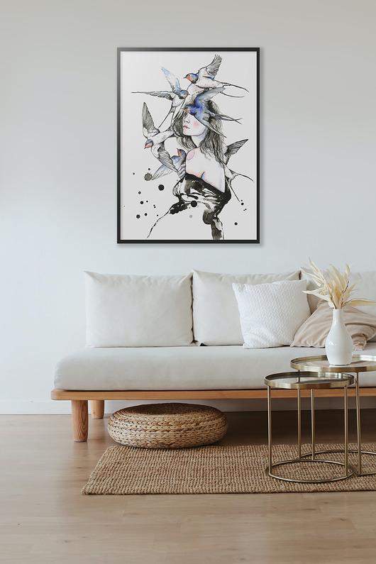 Plakat Jaskółka uwięziona,50x70cm JUST ILUST Justyna Małczak