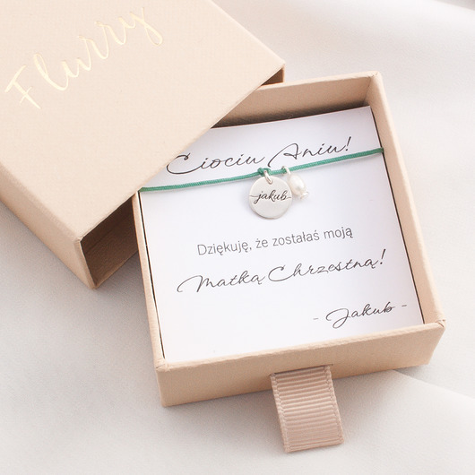 bransoletki na sznurku Prezent dla MAMY CHRZESTNEJ Perełka