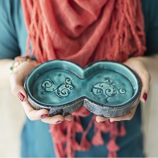 świeczniki i świece Świecznik ceramiczny na dwie świece turkusowy