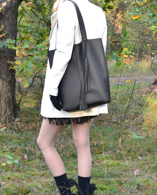 torby na ramię Skórzany worek z frędzlem