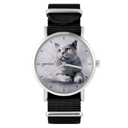zegarki unisex Zegarek - Kot brytyjski - czarny, nylonowy