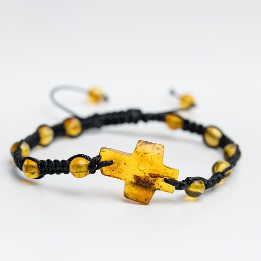 biżuteria męska Bransoletka różańcowa męska z bursztynu bałtyckiego, makrama