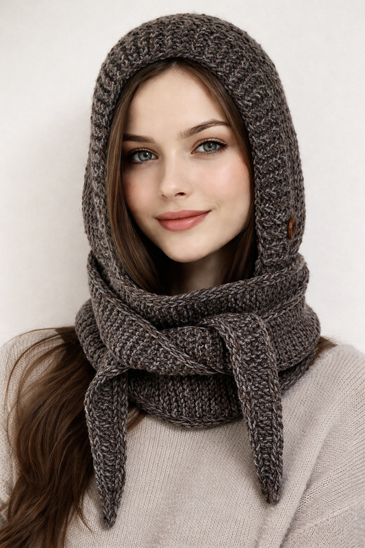 czapki damskie Balaclava kominiarka kaptur z szalikiem zamiast czapki handmade