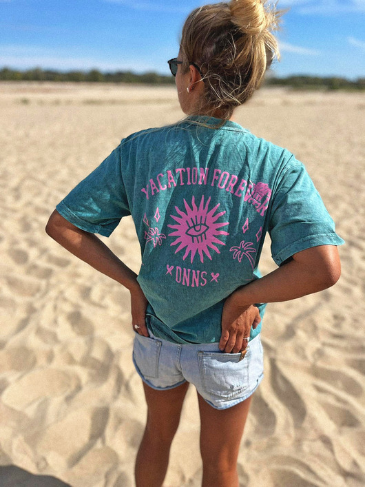t-shirt damskie Tshirt Black Teal Vacation Forever
