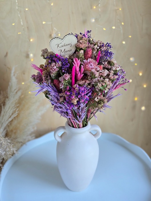 dodatki - różne Bukiet z suszonych kwiatów na Dzień Mamy, różowo-fioletowy