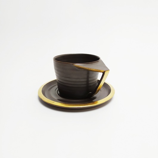 Filiżanka cappuccino,brązowa matowa,złocona MANOceramics