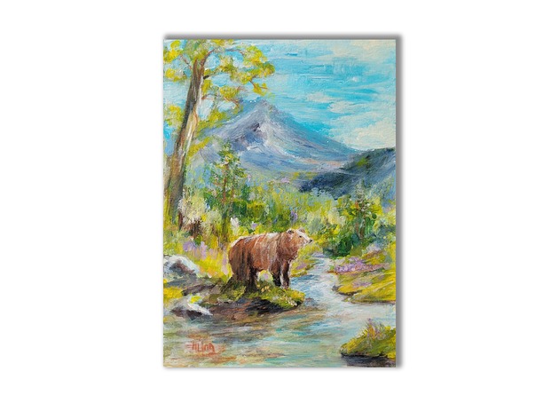 grafiki i ilustracje Tatry. Niedźwiedź. Obraz ręcznie malowany.