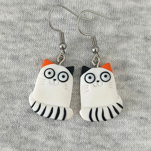 kolczyki z masy plastycznej Kolczyki Śmieszne Białe Koty