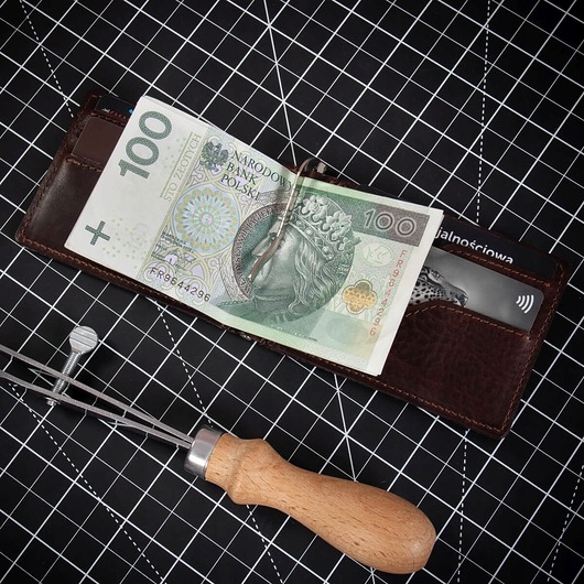 portfele męskie Mały Portfel z Klipsem na Banknoty Karty Skórzany Brązowy Belveder BW58