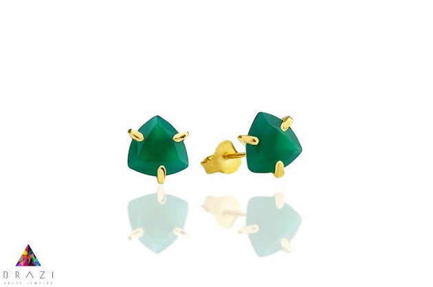 kolczyki z kamieniami Kolczyki Chalcedon Chromowy 3 ct. Trylion