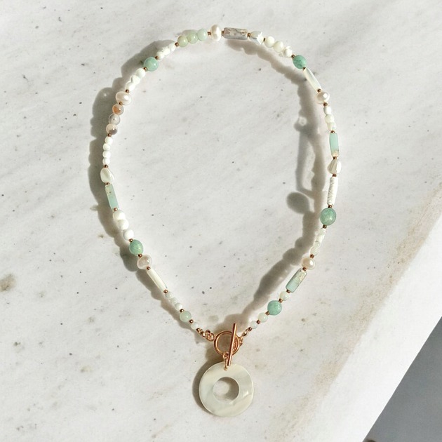 chokery Naszyjnik : perły , muszla, amazonit, jaspis cesarski :: light