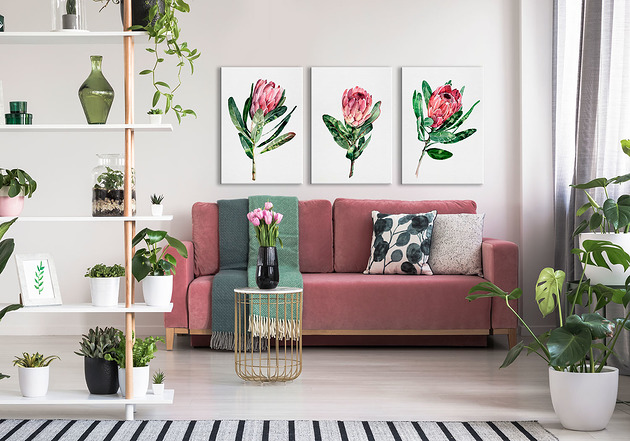 obrazy OBRAZ NA PŁÓTNIE -RÓŻOWE KWIATY 3 części 50x70cm