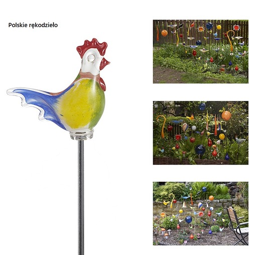 Szklana Ozdoba Ogrodowa Kogut Cztery Kolory GALAERIA