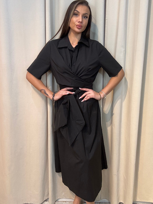 sukienki midi damskie Sukienka wiązana w talii na zakładkę Nero