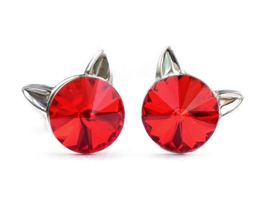 Kocie kolczyki Swarovski - czerwone kryształy (większe) Marisella