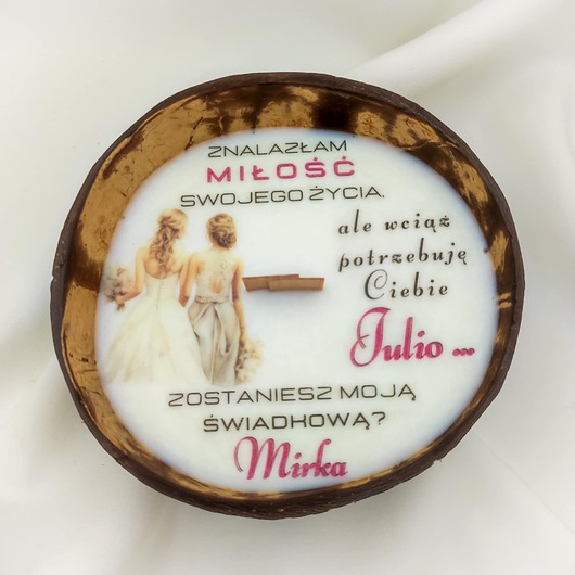 świeczniki i świece Świeca zapytanie "Zostaniesz moją świadkową? "/ świeca w kokosie