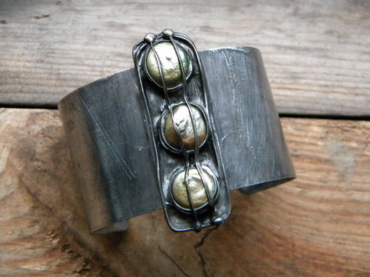 zielone  perły  - BRANSOLETA MANKIET  CUFF Beata Trotter