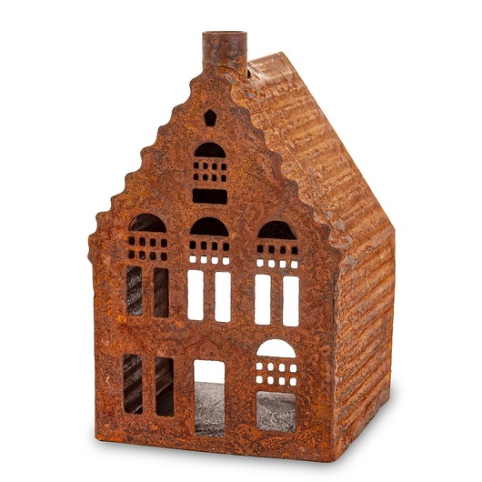 dekoracje świąteczne Dekoracja - domek metalowy rdzawy 11,5x7,5x7,5 cm RUGGINE karbowany