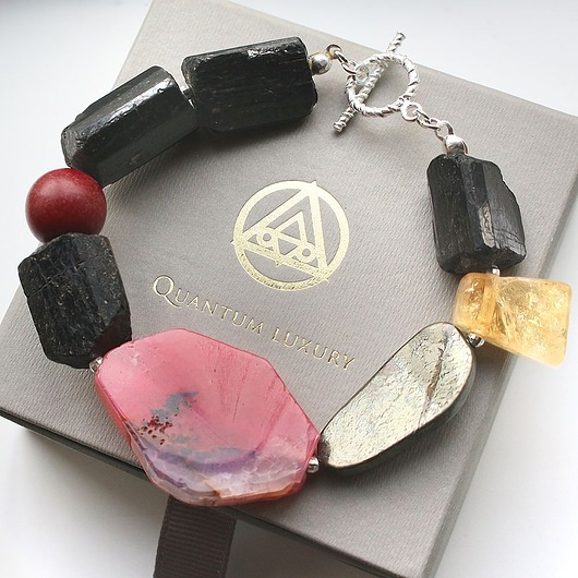 bransoletki z kamieni naturalnych Bransoleta surowy turmalin, cynober, cytryn, piryt, agat