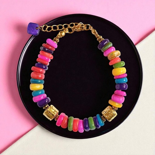 bransoletki z kamieni naturalnych BRANSOLETKA : Summer collection: złota lawa, kolorowa masa perłowa