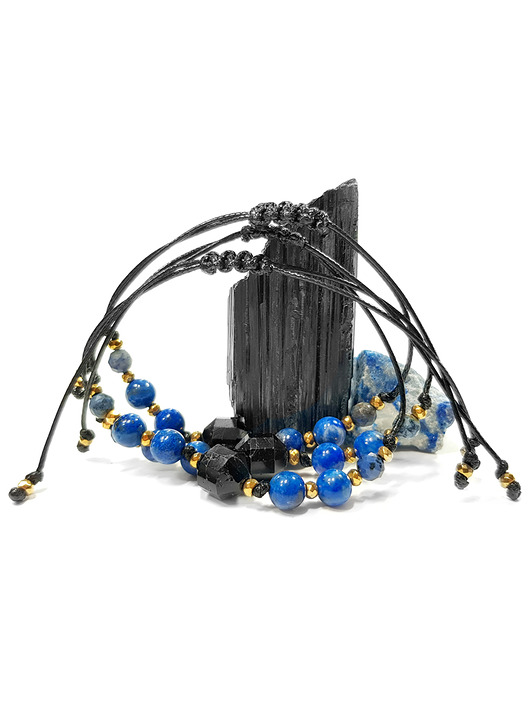 bransoletki z kamieni naturalnych Czarny turmalin, lapis lazuli, dumortieryt i i hematyt bransoletka