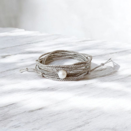 bransoletki na sznurku NATURE Len i perła bransoletka