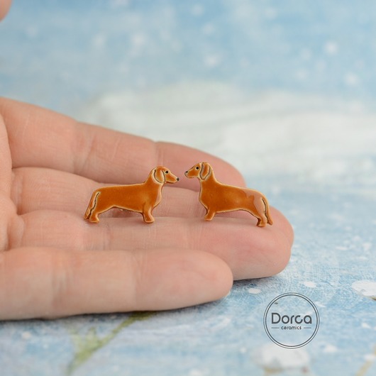 Kolczyki z rudymi jamnikami- prezent dla psiary Dorca