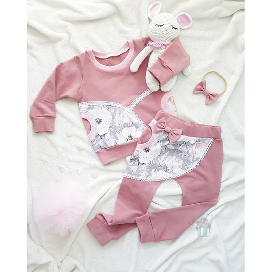 Komplet spodnie Baggy, bluza i opaska - Old rose labambam