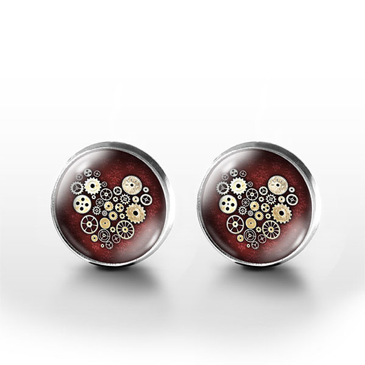 kolczyki szklane Kolczyki sztyfty - Steampunk - grafika