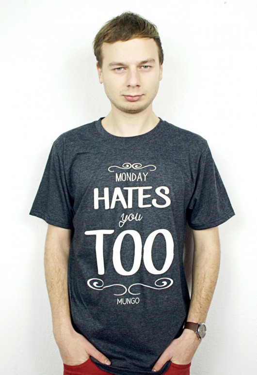 tshirt MONDAY HATES YOU TOO szary melanż M - L MUNGO