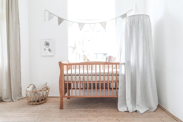 namioty i tipi dla dzieci Lniany baldachim - GRAY STRIPES