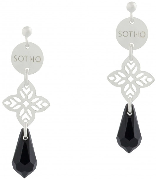 Długie kolczyki czarny kryształ Swarovski srebro SOTHO
