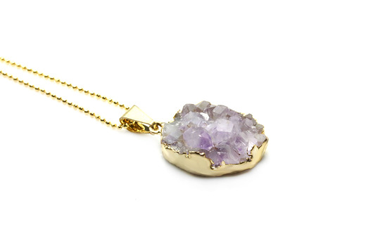 Naszyjnik Ametyst Druza Owal złoto  Brazi Druse Jewelry