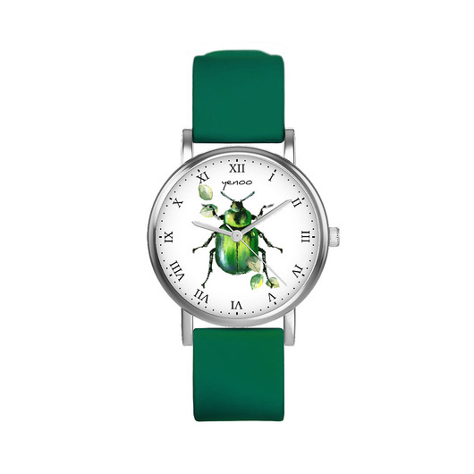 zegarki unisex Zegarek  mały - Zielony żuczek - silikonowy, zielony