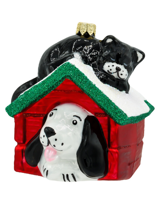 ozdoby choinkowe Bombka choinkowa: Pies i kot w budzie: czerwony