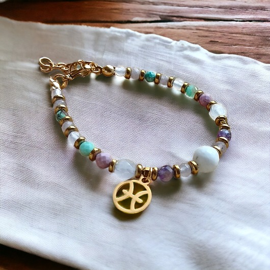 bransoletki z kamieni naturalnych RYBY - zodiac collection - PREMIUM - gold