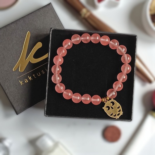 bransoletki z kamieni naturalnych SOWA na prezent : kwarc 8mm