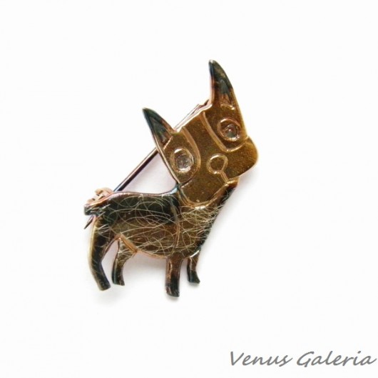 Broszka srebrna - Piesek Ginger brązowy VENUS GALERIA