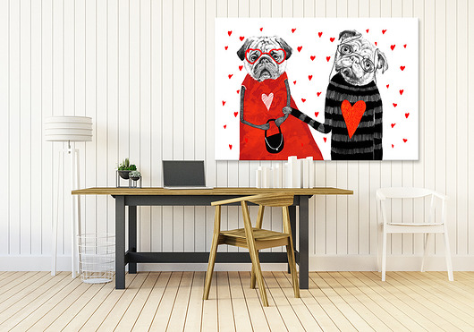 OBRAZ NA PŁÓTNIE -  100x70cm LOVE MOPS LUdesign gallery