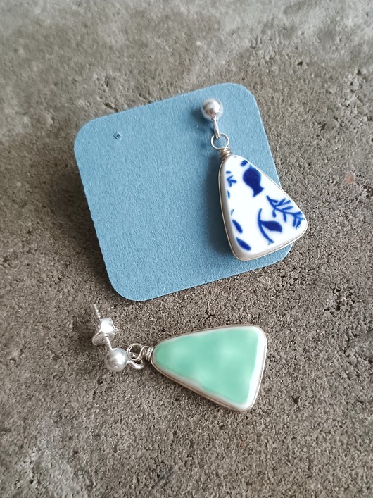 kolczyki ceramiczne Kolczyki ceramiczne w kobaltowe wzory dwustronne