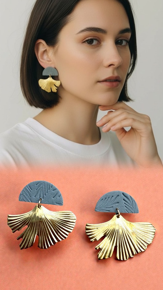 kolczyki z masy plastycznej Oryginalne kolczyki Gingko