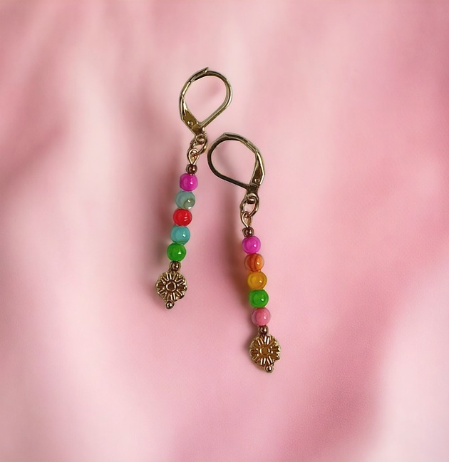 kolczyki z kamieniami Kolczyki : summer collection : kolorowa muszla i kwiatuszki