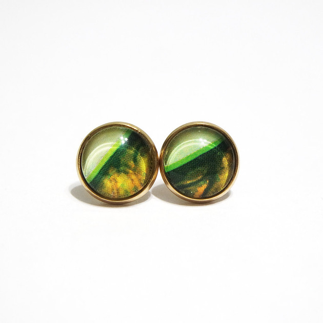 kolczyki szklane Kolczyki - Zielone, żółte - różowe złoto