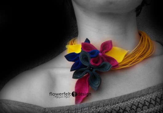 yellow with fuchsia & indigo FlowerFelt Design